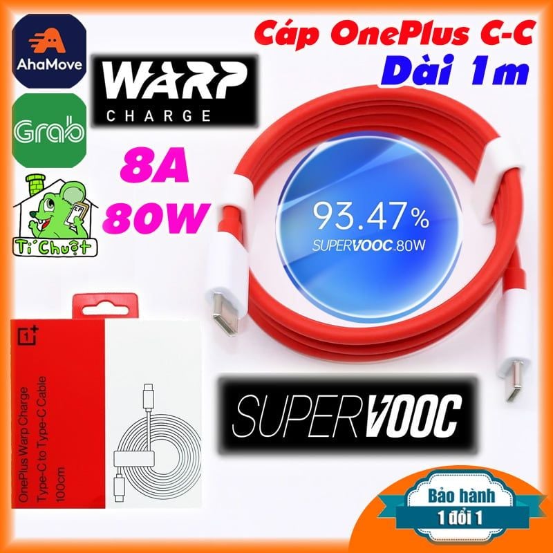 Cáp OnePlus C-C 8A Dài 1m Sạc Siêu Nhanh Warp SuperVOOC 80W ZIN Chính Hãng