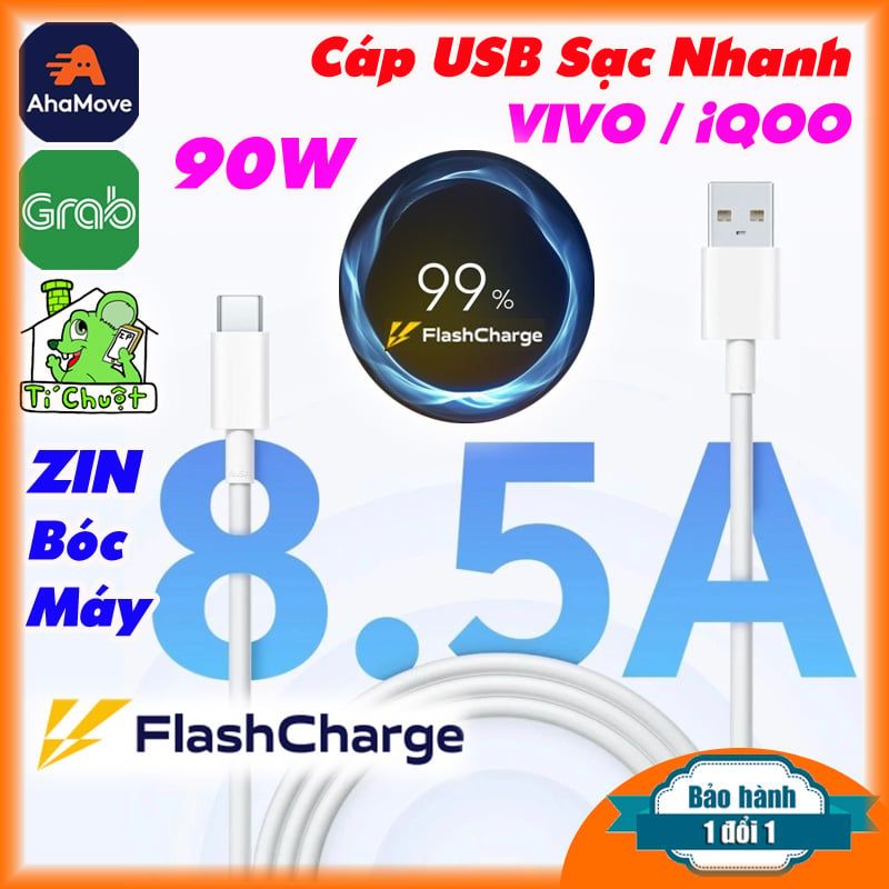 Cáp Sạc Siêu Nhanh 8.5A Flash Charge 90W VIVO / iQOO USB Type-C ZIN Chính Hãng