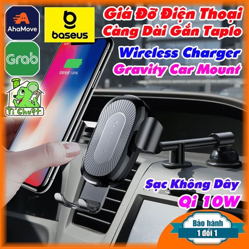 Giá Đỡ Kẹp Điện Thoại Xe Hơi Sạc Không Dây 10W Cán Dài Dán Tablo Ô tô Baseus Wireless Charger Gravity Car Mount