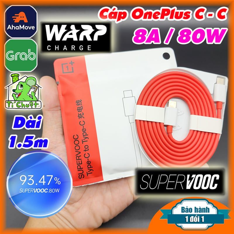 Cáp OnePlus C-C 8A Dài 1.5m Sạc Siêu Nhanh Warp SuperVOOC 80W ZIN Chính Hãng