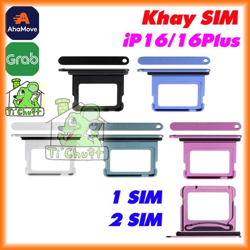 Khay Sim iPhone 16 / 16 PLUS bản 1 SIM/ 2 SIM ZIN có Ron Chống Nước & Lẫy Giữ Sim