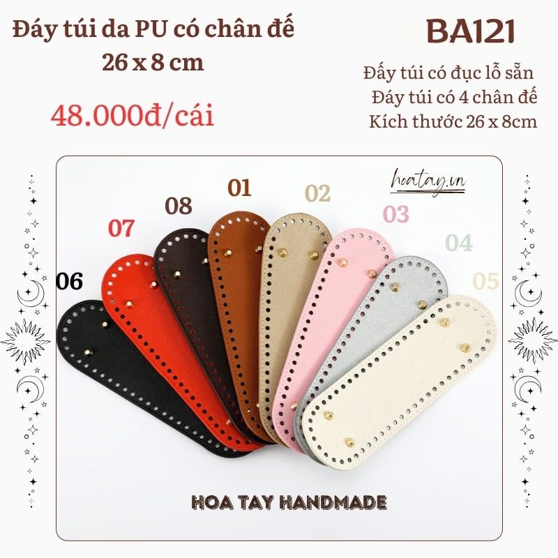 Đáy túi da PU chân đế, Đáy túi đan móc dài 26 x8cm BA121