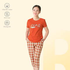 Set đồ bộ nữ kiểu quần lửng chất caro áo tay ngắn chất cotton siêu mát 024p 4322