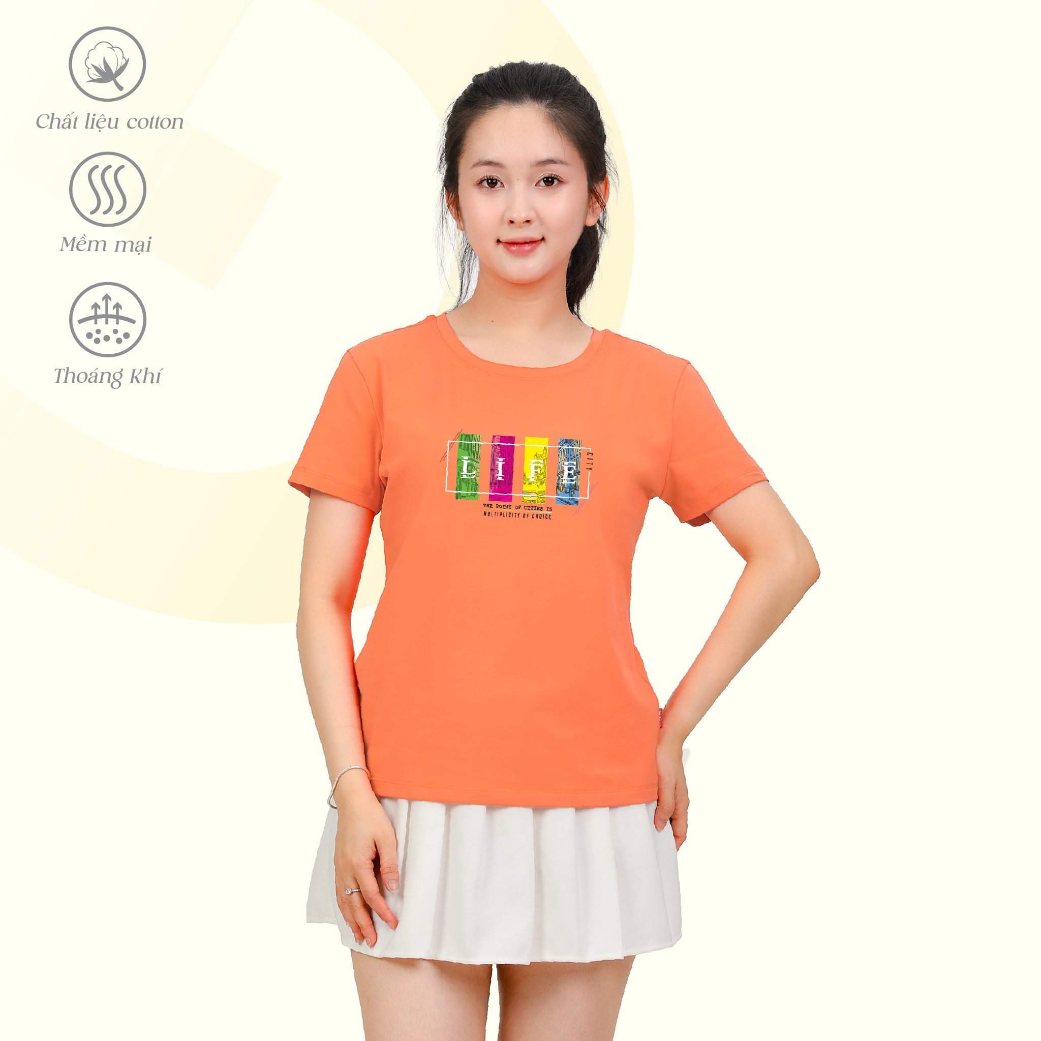 Áo thun nữ cổ tron tay ngắn chất cotton siêu mát co dãn 4 chiều  020p 0365