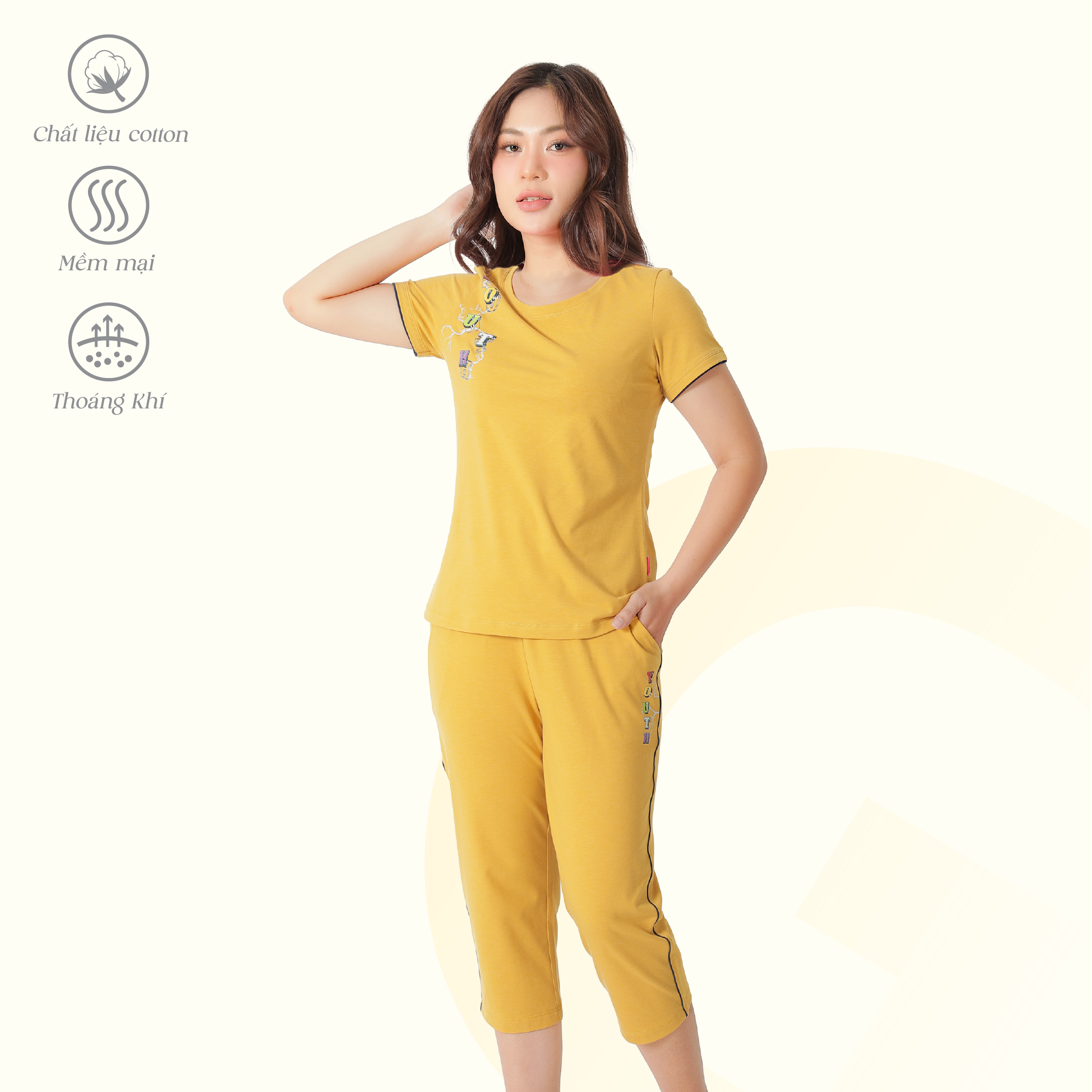 Set đồ bộ nữ kiểu quần lửng tay ngắn cotton 194p 4320