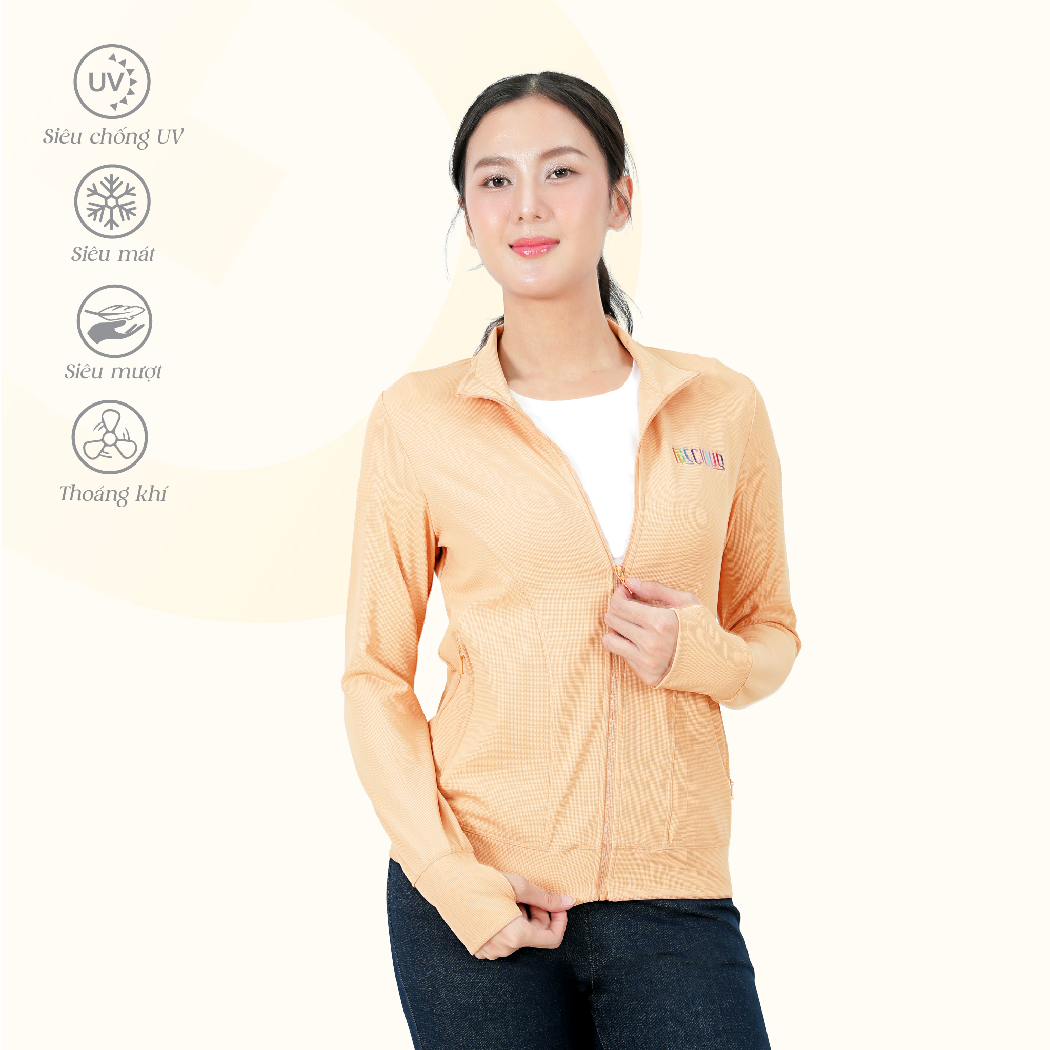 Áo khoác không nón nữ chống nắng, chống UV chất kim cương 611p 1352