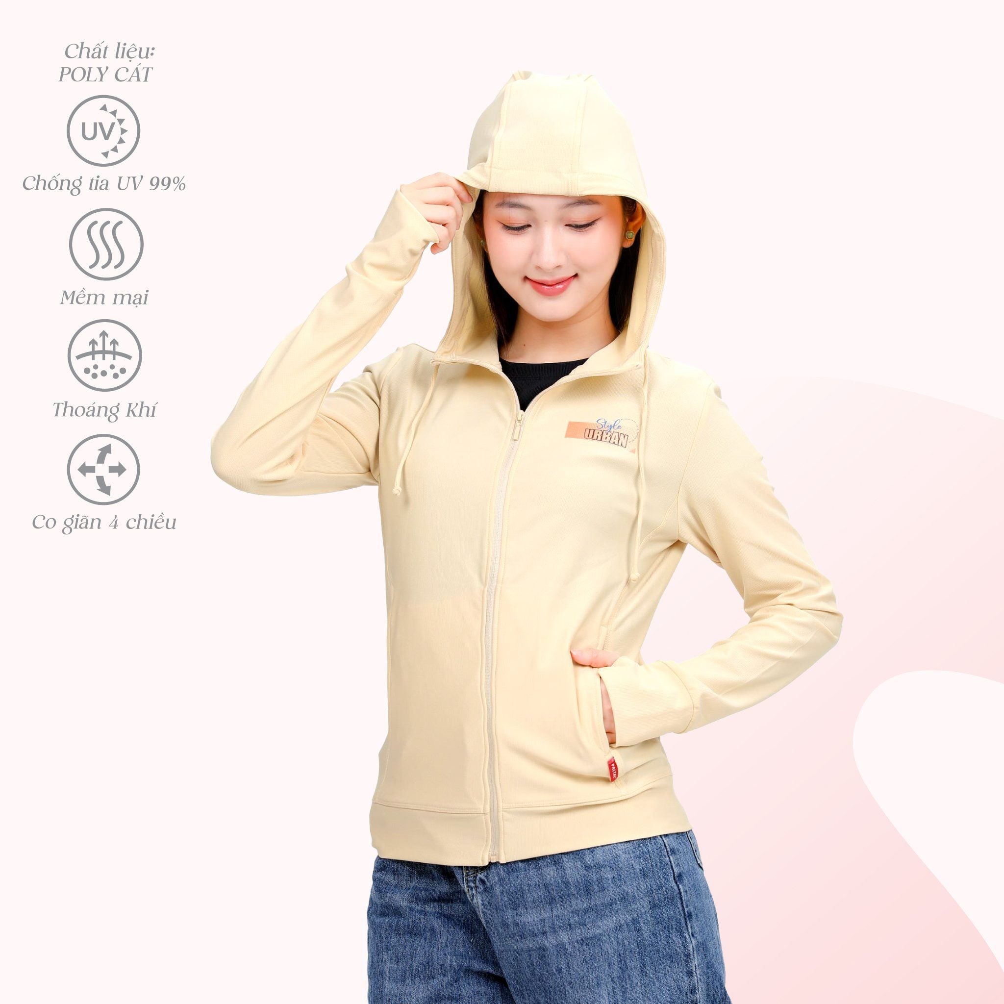 Áo khoác nữ chống nắng, chống UV có nón chất poly cát 311p 1270
