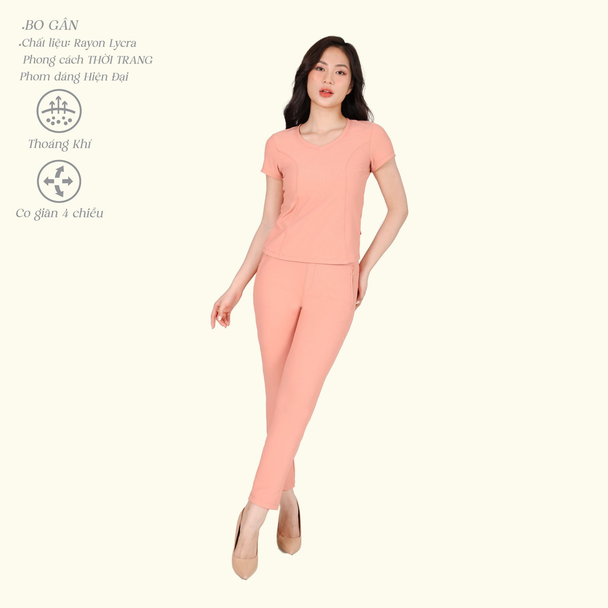 Set đồ bộ nữ kiểu quần dài tay ngắn Cổ Tim chất rib Gân 553p 3404