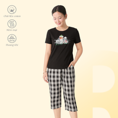 Set đồ bộ nữ kiểu quần lửng chất caro áo tay ngắn chất cotton siêu mát 024p 4322