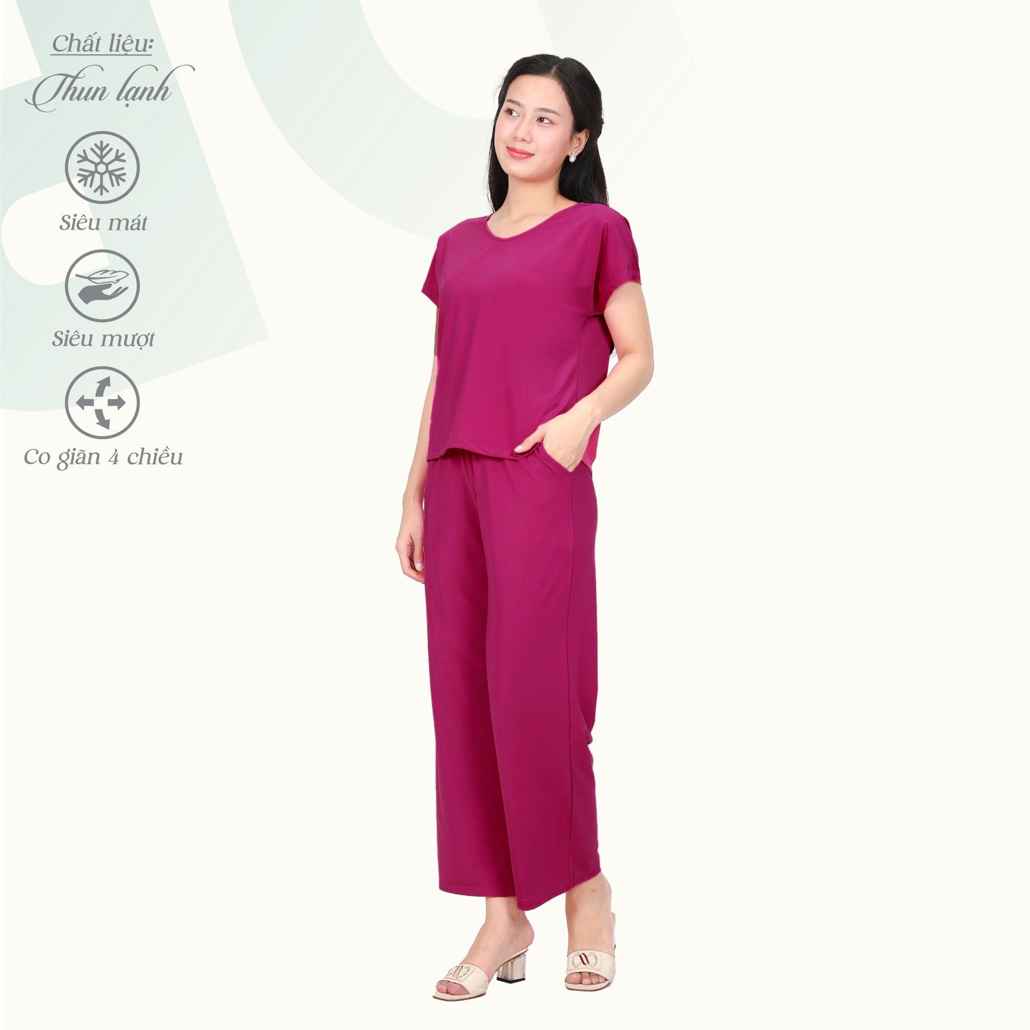 Set đồ bộ nữ kiểu quần dài tay ngắn chất thun lạnh siêu bền 013p 6100