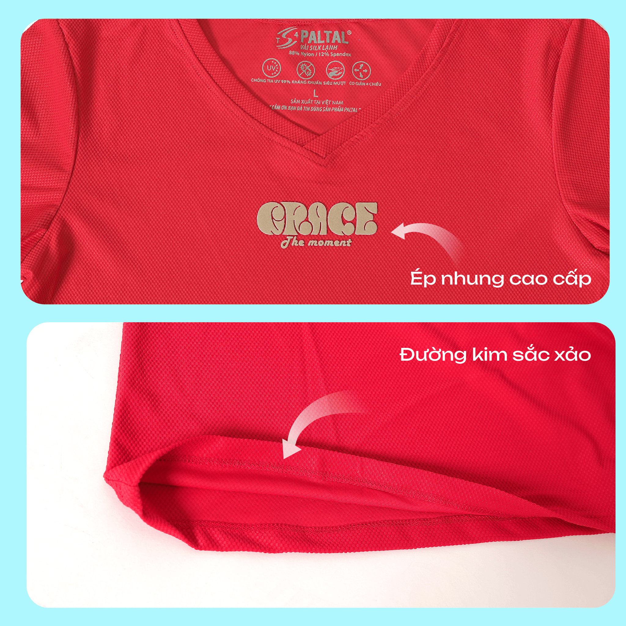 Áo thun nữ cổ tim tay ngắn chất silk lạnh siêu mát co dãn 4 chiều  370p 0362