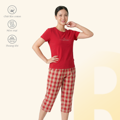 Set đồ bộ nữ kiểu quần lửng chất caro áo tay ngắn chất cotton siêu mát 024p 4325