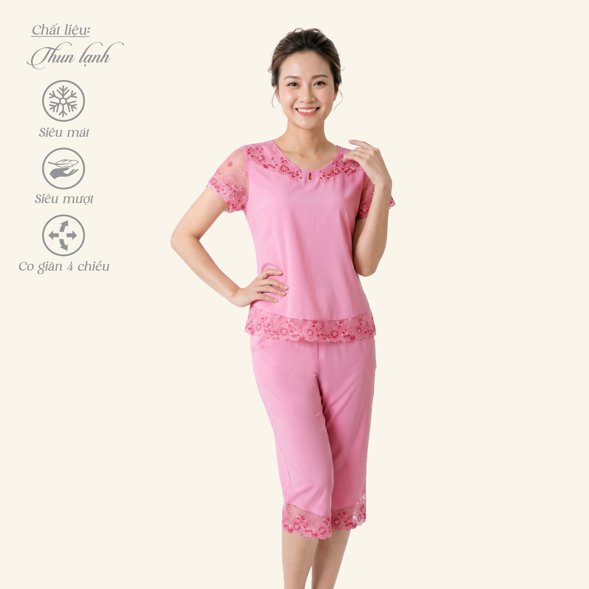 Set đồ bộ nữ kiểu quần lửng Tay Ngắn chất thun lạnh siêu bền 014p 7044