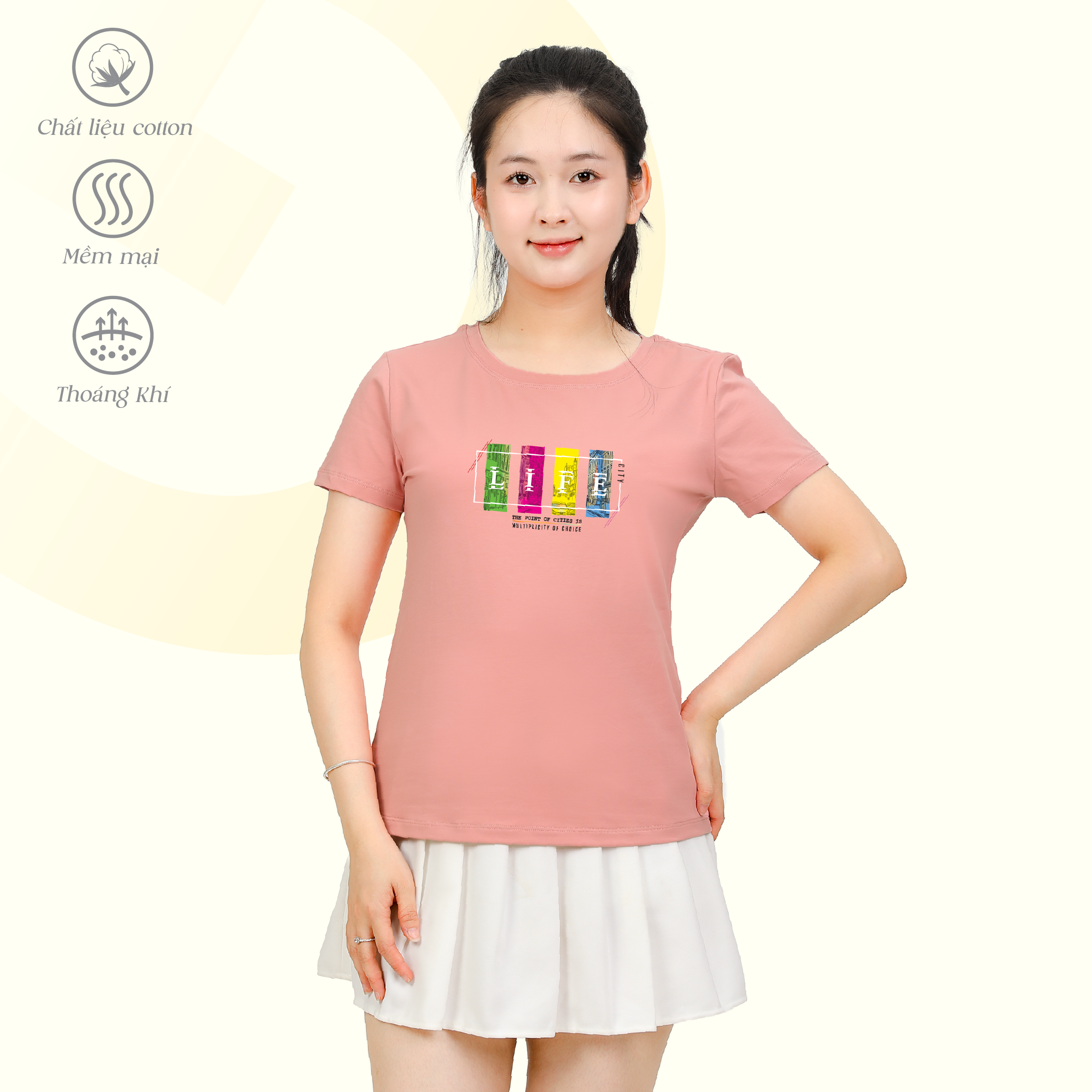 Áo thun nữ cổ tron tay ngắn chất cotton siêu mát co dãn 4 chiều  020p 0365