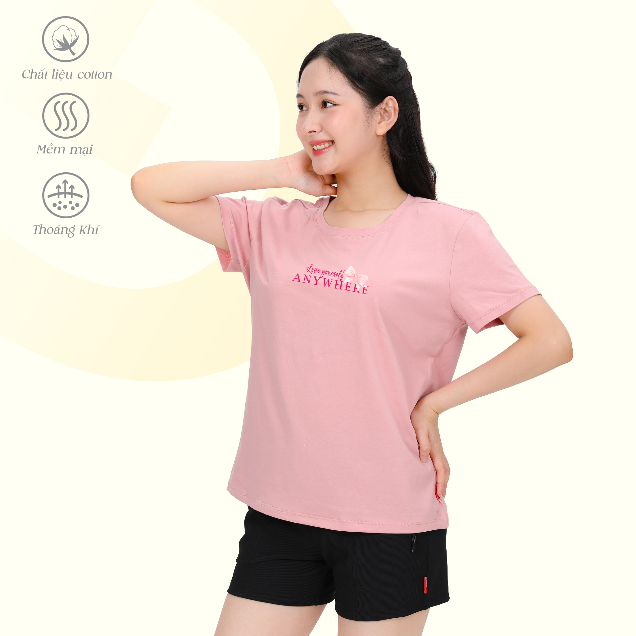 Áo thun nữ cổ tròn tay ngắn phom rộng chất cotton siêu mát 020p 0375