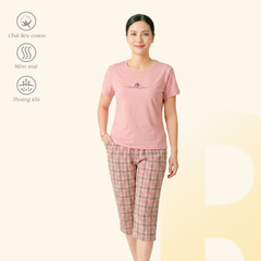 Set đồ bộ nữ kiểu quần lửng chất caro áo tay ngắn chất cotton siêu mát 024p 4325