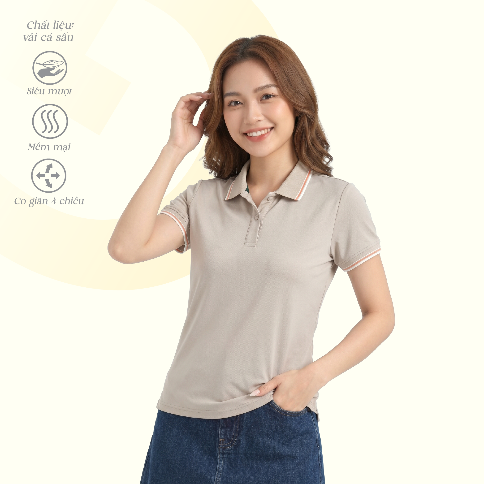 Áo thun nữ tay ngắn cổ polo form suông chất Poly co dãn 4 chiều 310p 0378