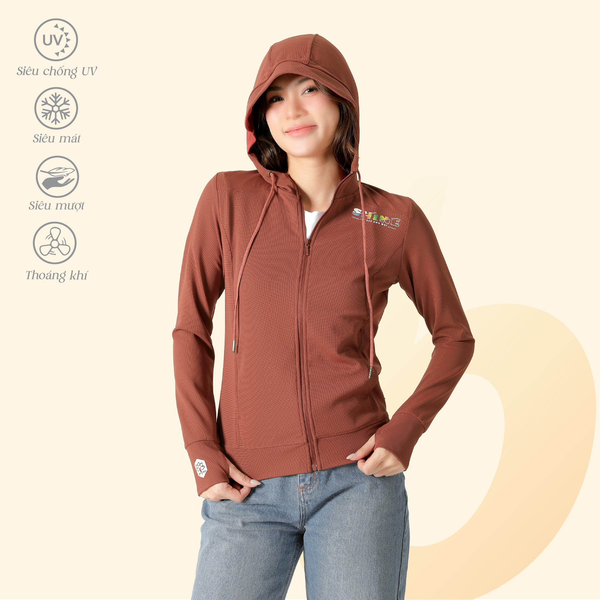 Áo khoác có nón nữ chống nắng, chống UV chất silk kim cương 611p 1345