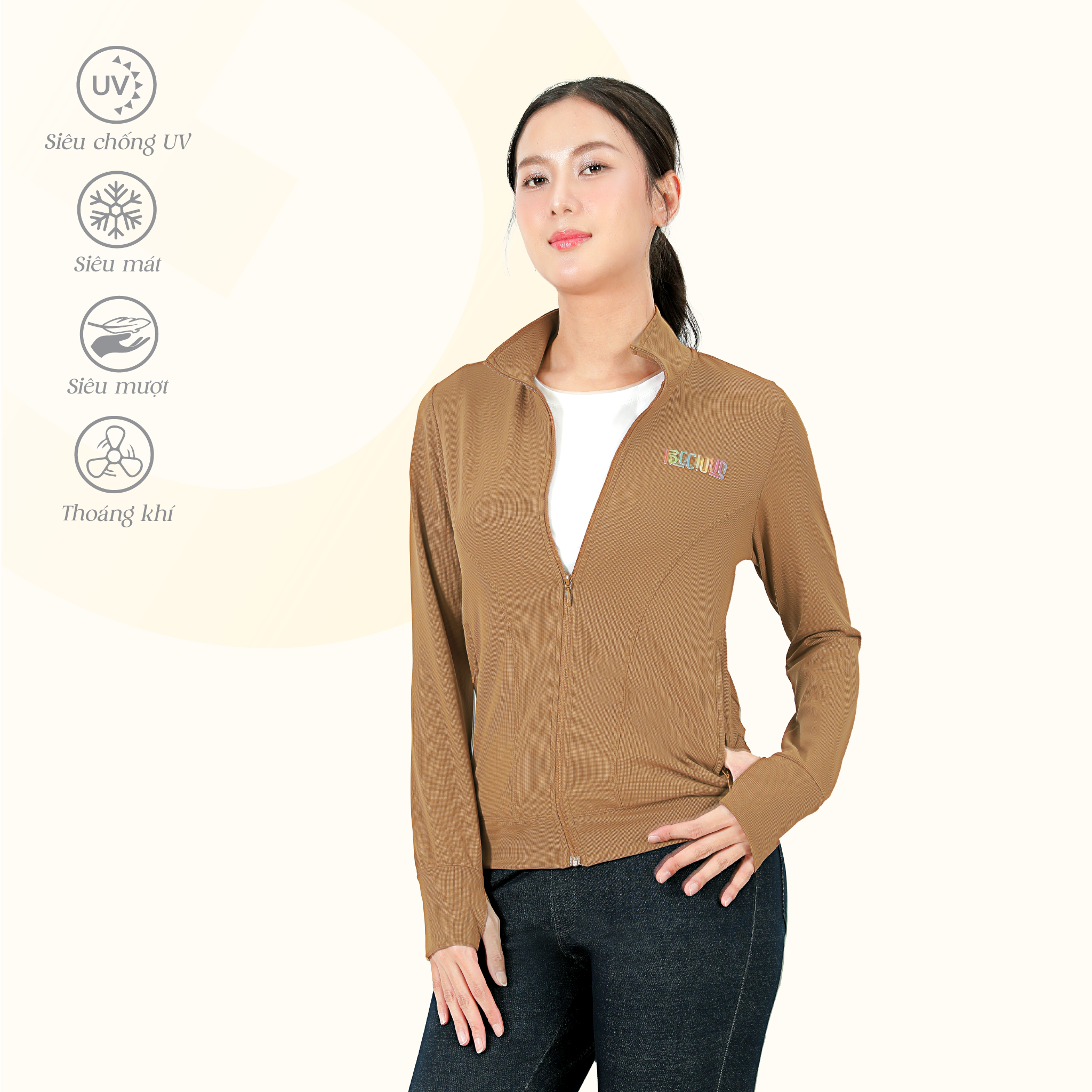 Áo khoác không nón nữ chống nắng, chống UV chất kim cương 611p 1352