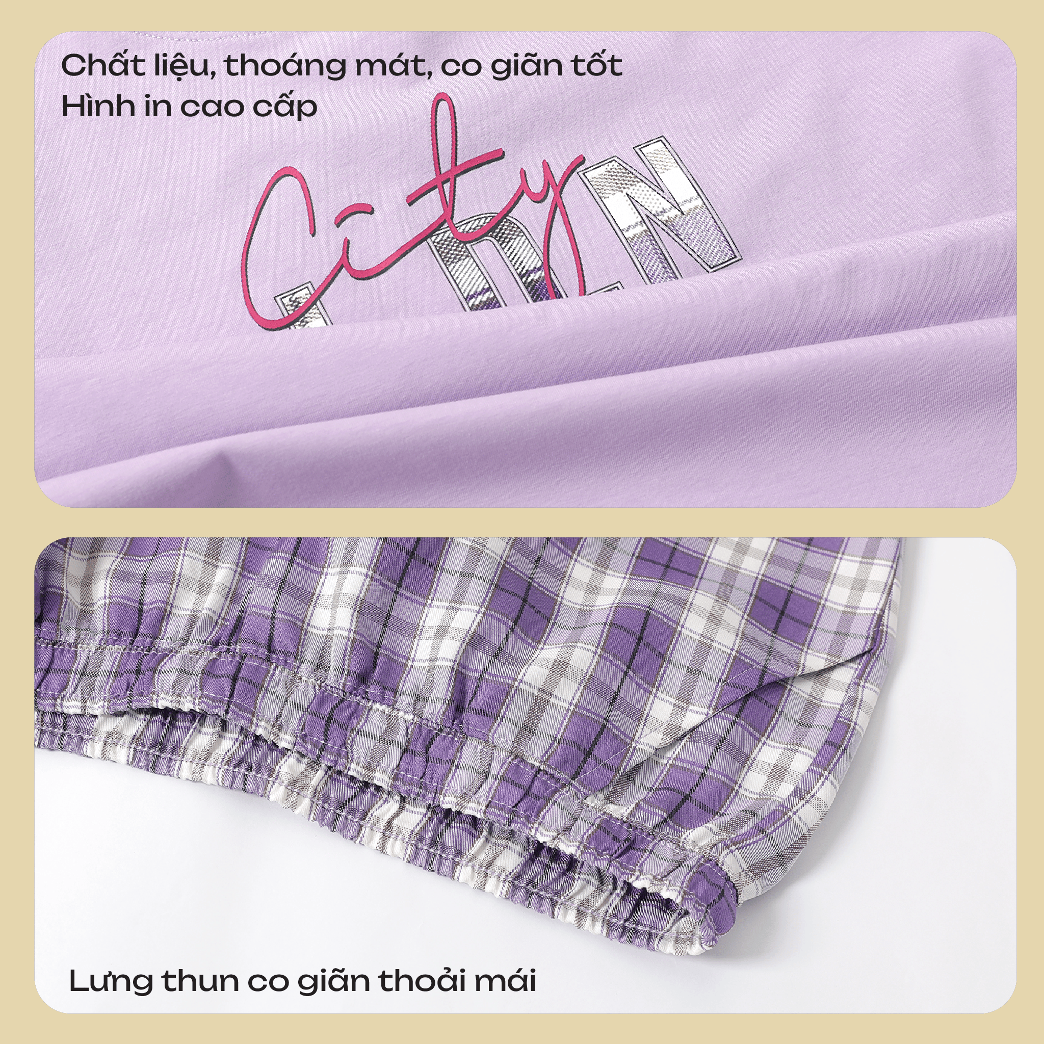 Set đồ bộ nữ kiểu quần lửng chất caro áo tay ngắn chất cotton siêu mát 024p 4322