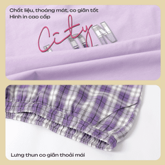 Set đồ bộ nữ kiểu quần lửng chất caro áo tay ngắn chất cotton siêu mát 024p 4322