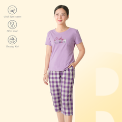 Set đồ bộ nữ kiểu quần lửng chất caro áo tay ngắn chất cotton siêu mát 024p 4322