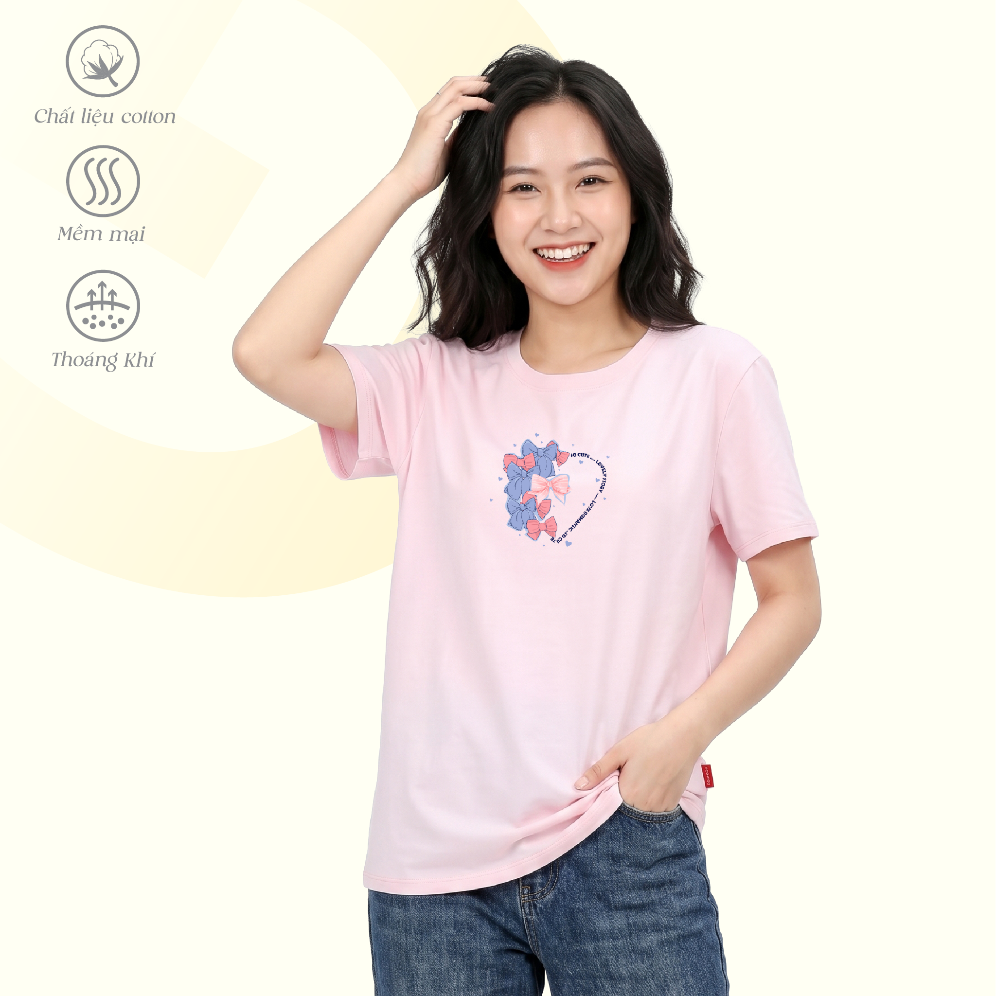 Áo thun nữ cổ tròn tay ngắn phom rộng chất cotton siêu mát 020p 0374