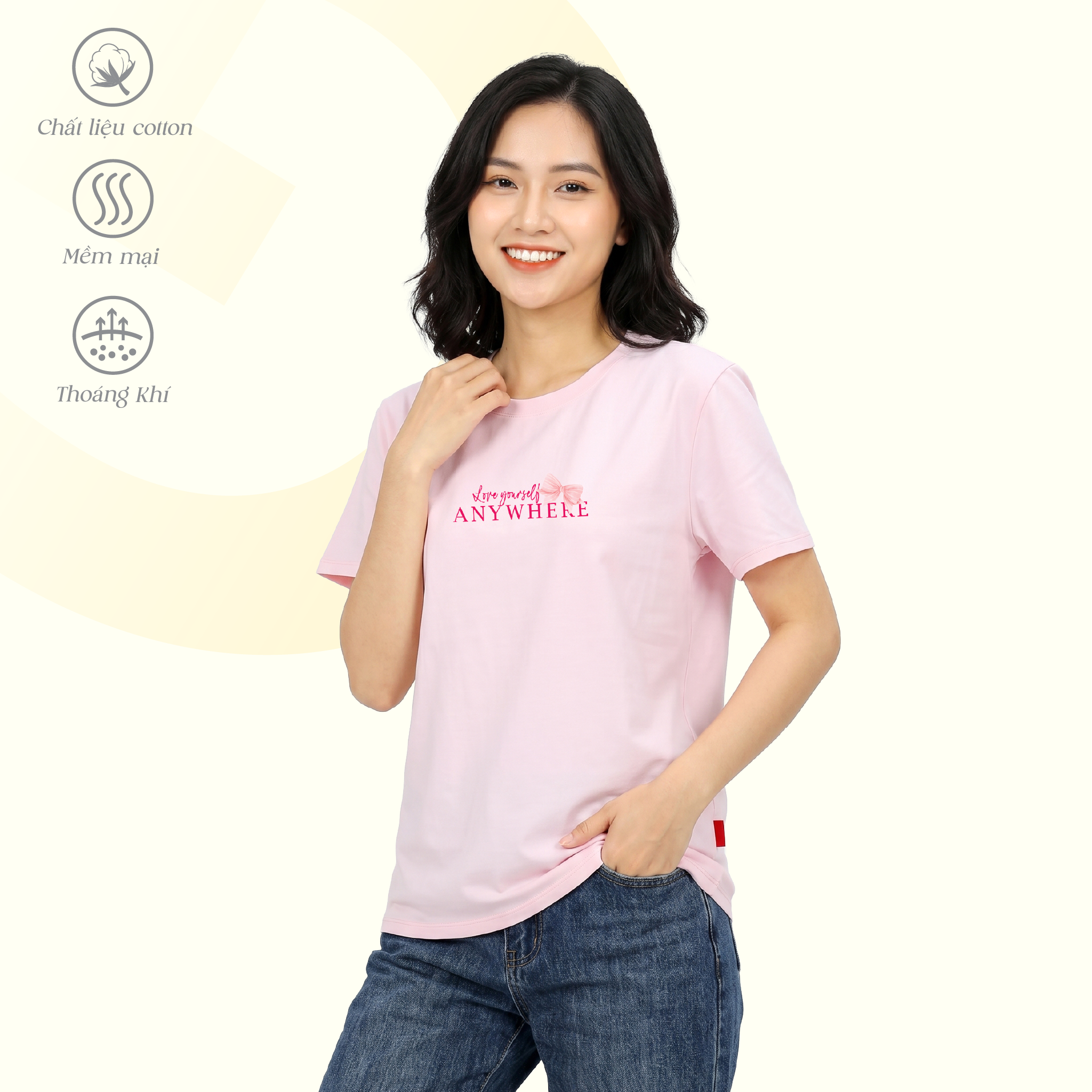 Áo thun nữ cổ tròn tay ngắn phom rộng chất cotton siêu mát 020p 0375