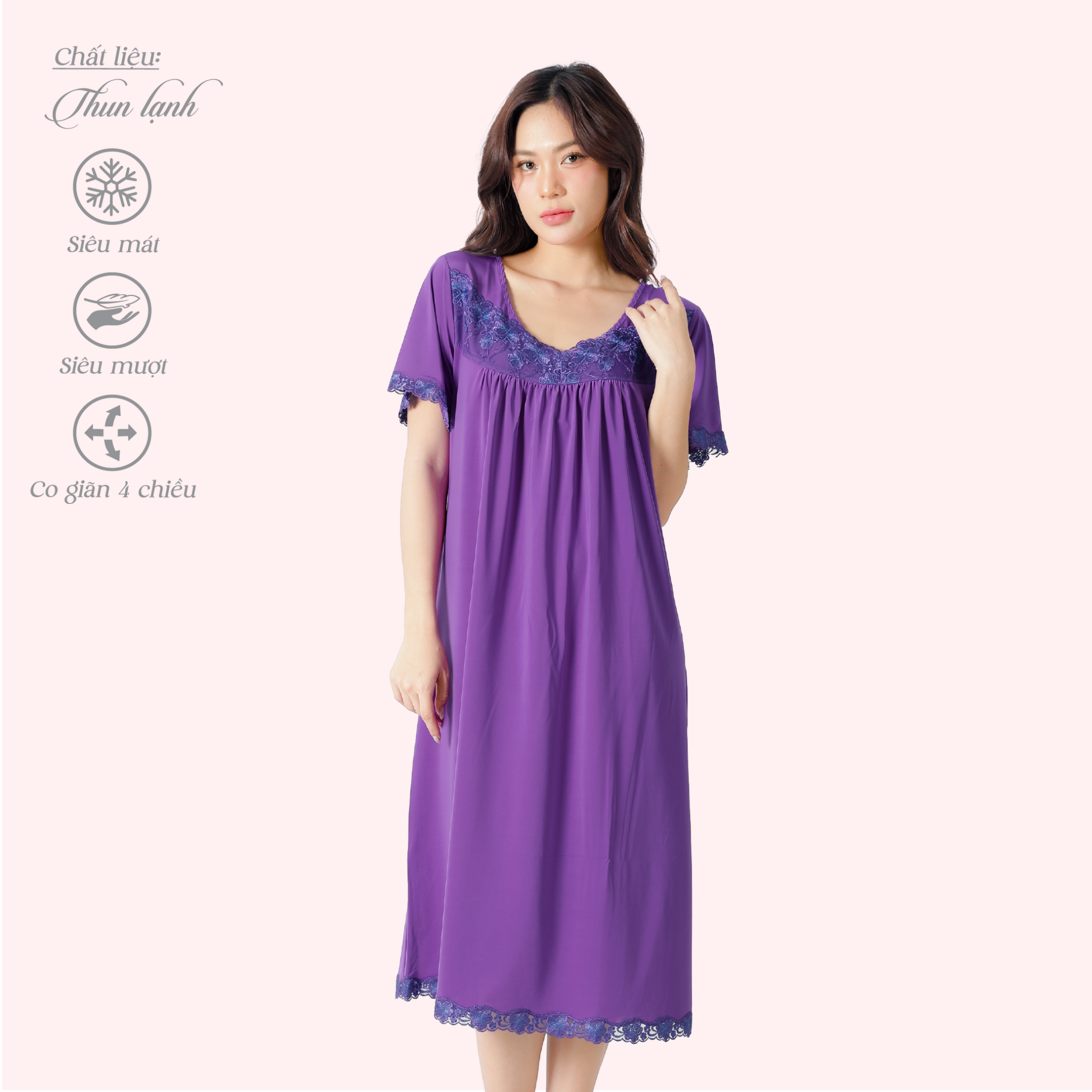 Áo ngủ, Váy ngủ tay ngắn chất thun lạnh siêu bền 012p 8034