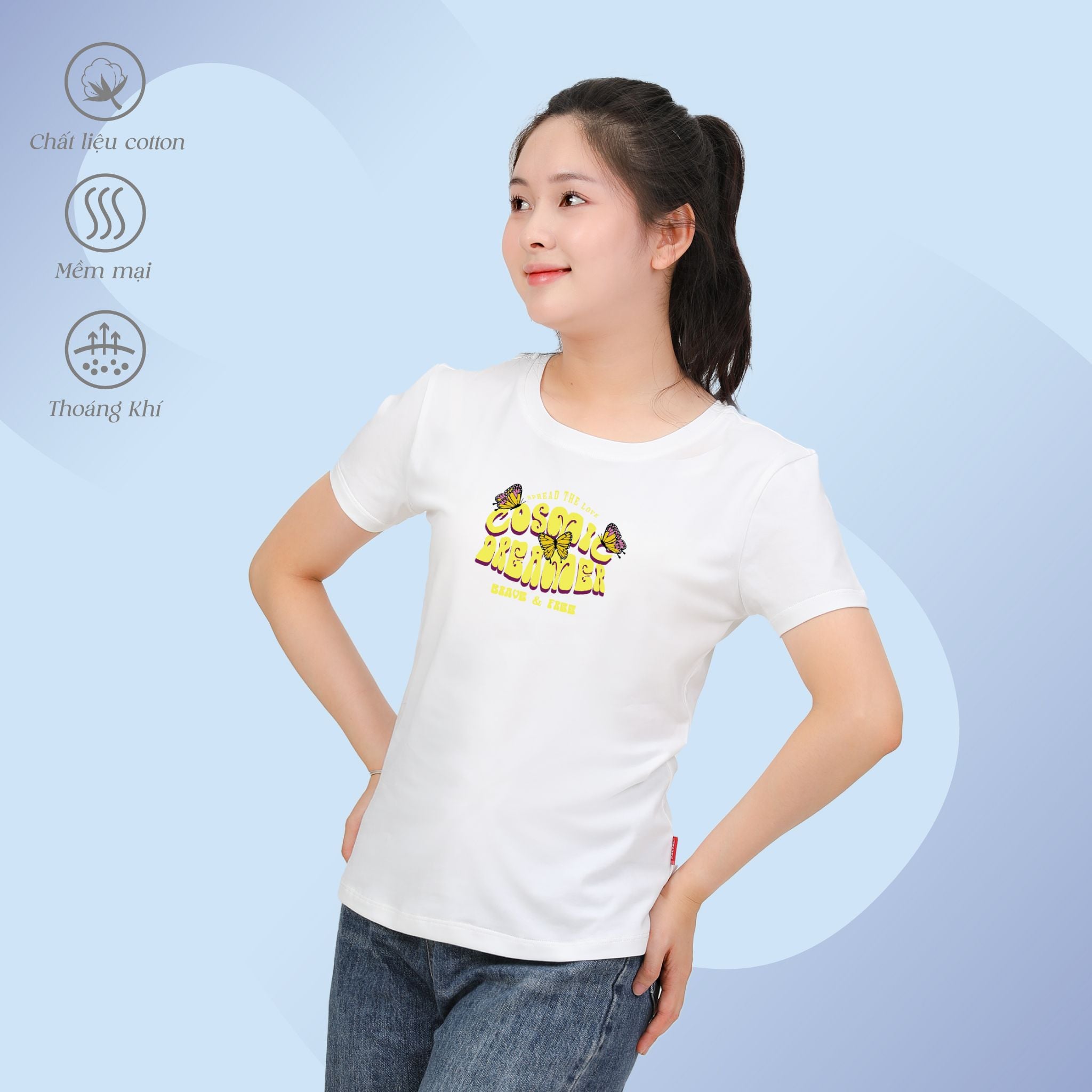 Áo thun nữ tay ngắn Cổ Tròn Form Suông chất cotton siêu mát 020p 0317