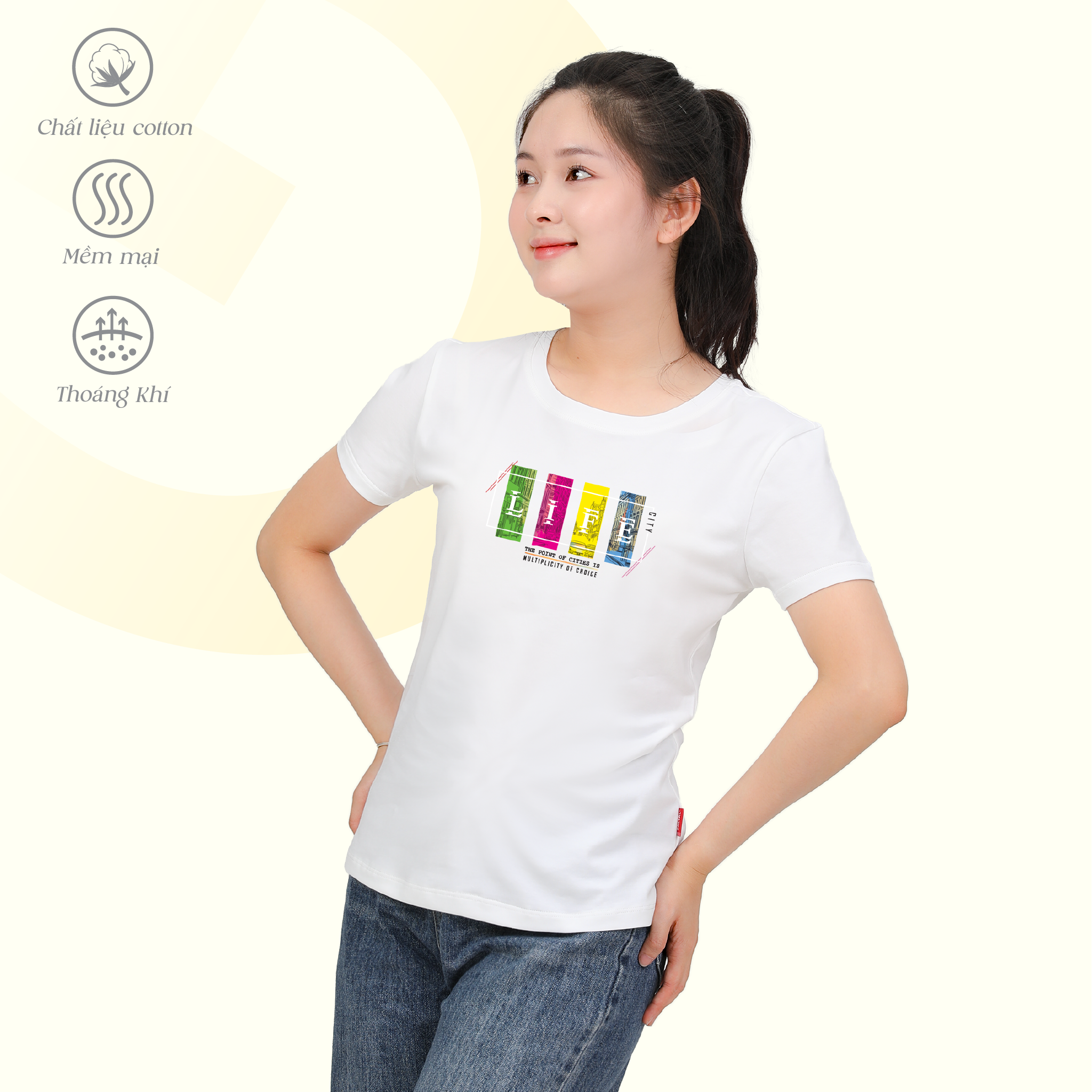 Áo thun nữ cổ tron tay ngắn chất cotton siêu mát co dãn 4 chiều  020p 0365