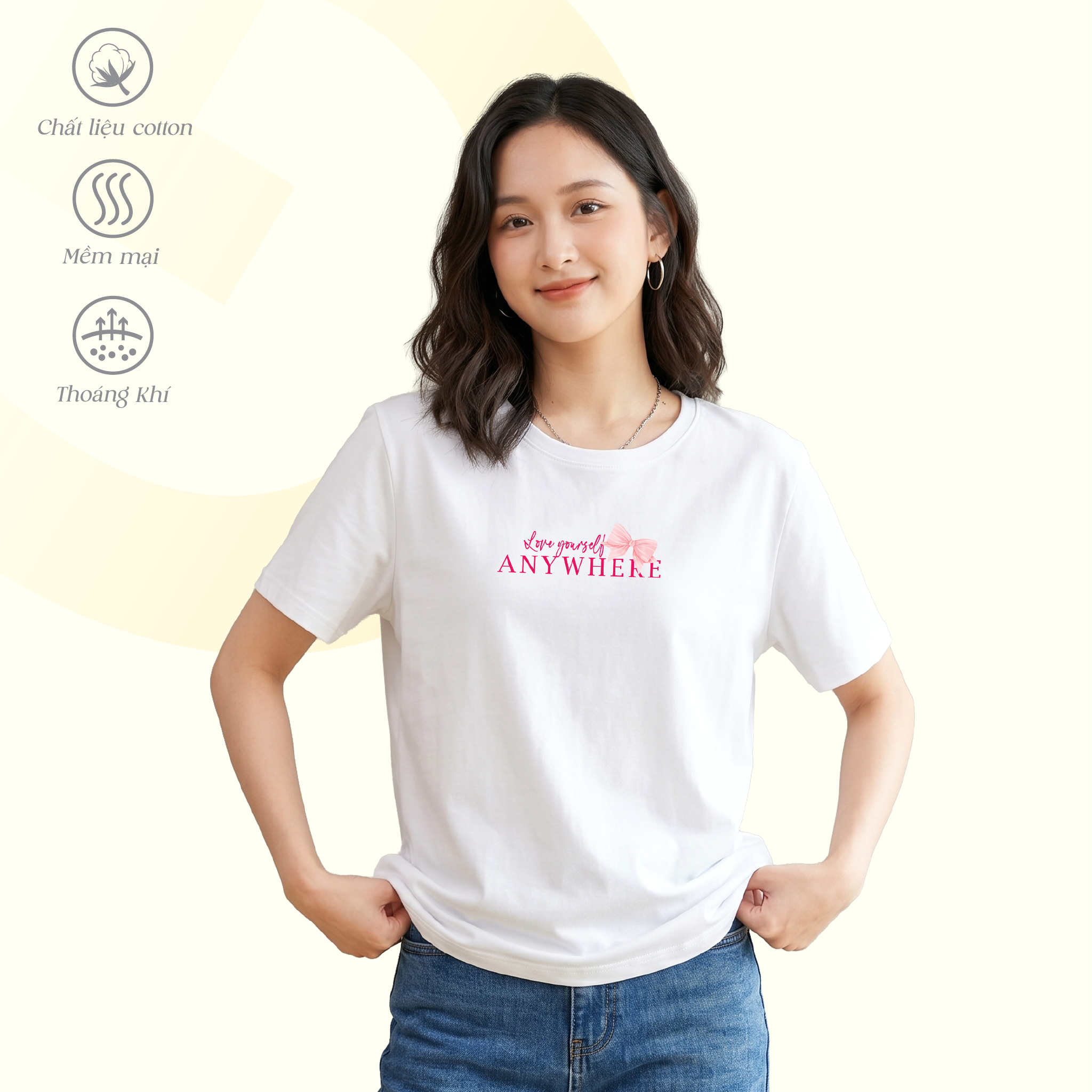 Áo thun nữ cổ tròn tay ngắn phom rộng chất cotton siêu mát 020p 0375