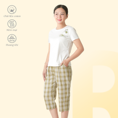 Set đồ bộ nữ kiểu quần lửng chất caro áo tay ngắn chất cotton siêu mát 024p 4322