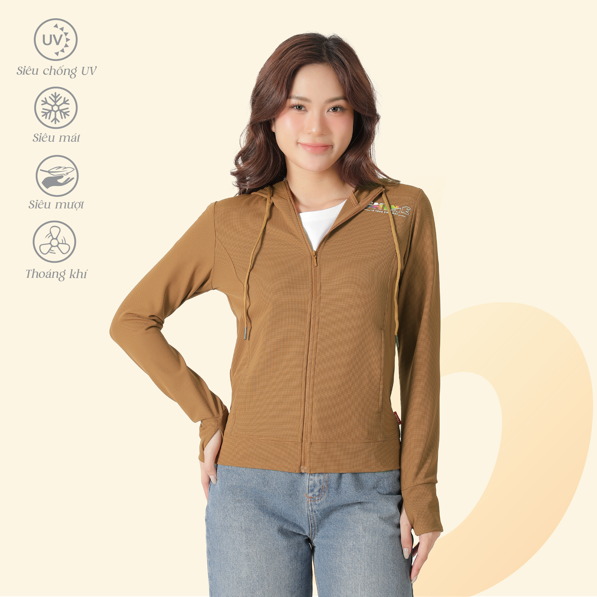 Áo khoác có nón nữ chống nắng, chống UV chất silk kim cương 611p 1345