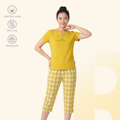 Set đồ bộ nữ kiểu quần lửng chất caro áo tay ngắn chất cotton siêu mát 024p 4325