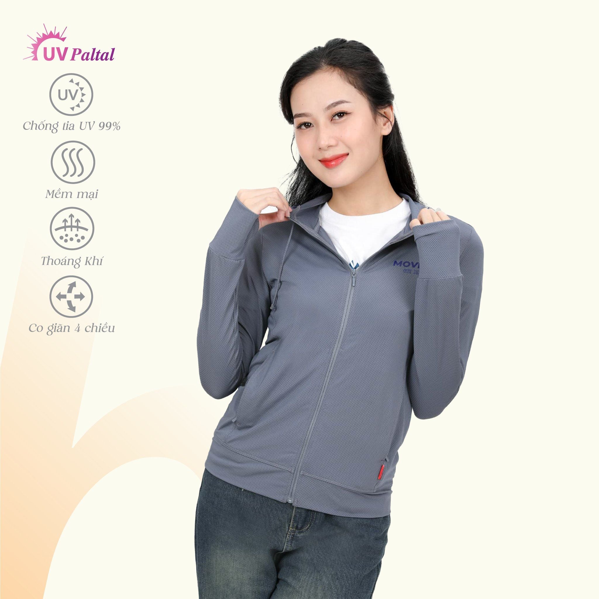 Áo khoác nữ chống nắng, chống UV có nón chất poly thái 311p 1266