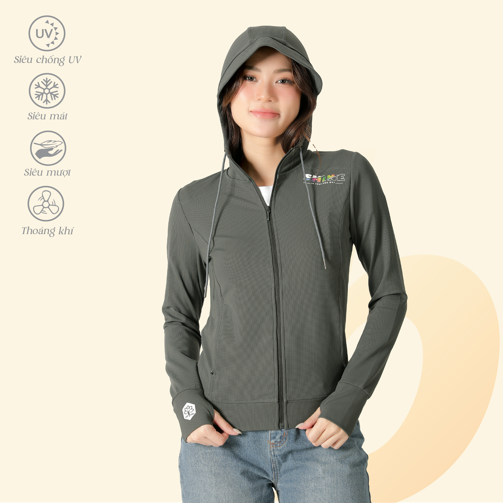 Áo khoác có nón nữ chống nắng, chống UV chất silk kim cương 611p 1345