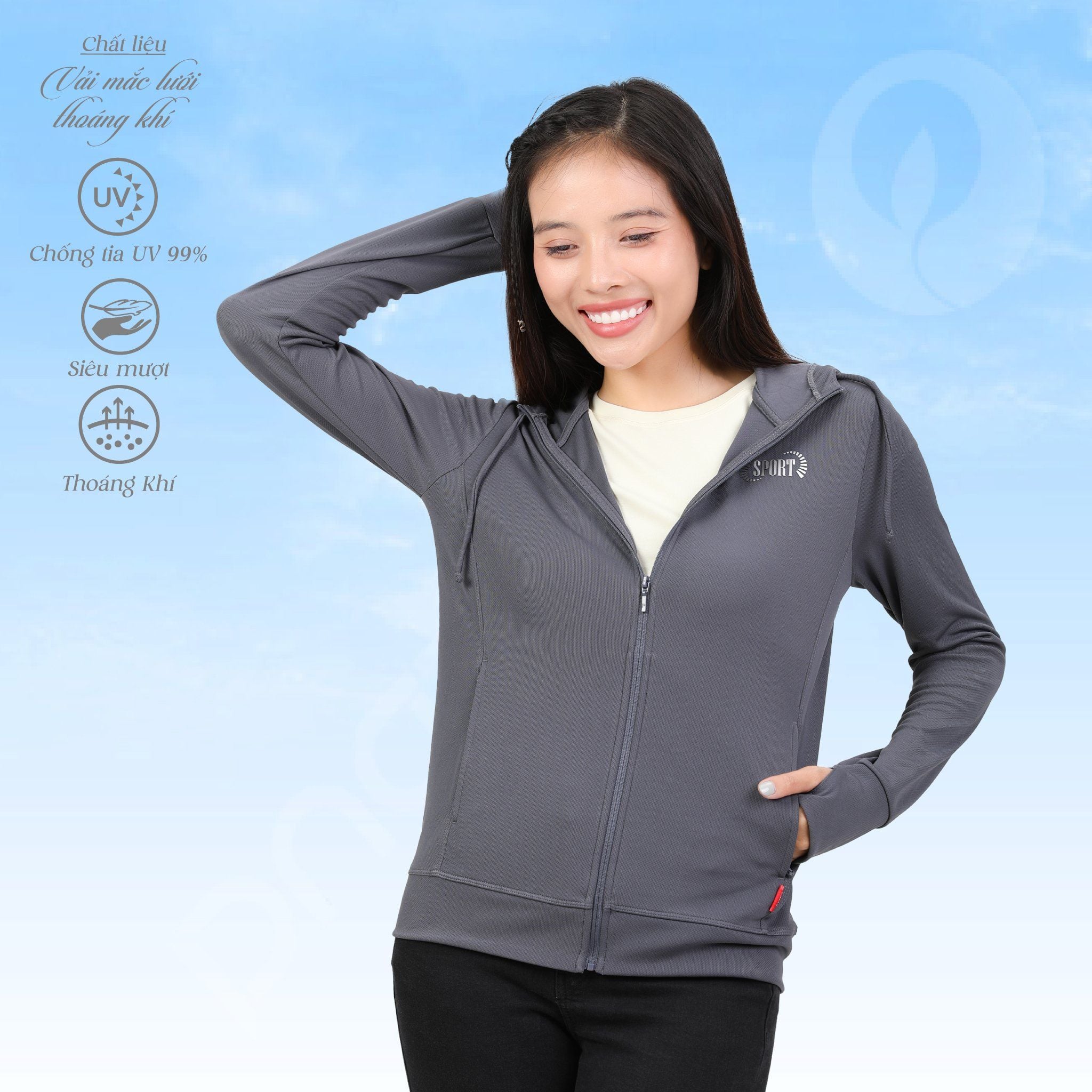 Áo khoác nữ chống nắng, chống UV chất poly mắc lưới siêu thoáng khí 311p 1306