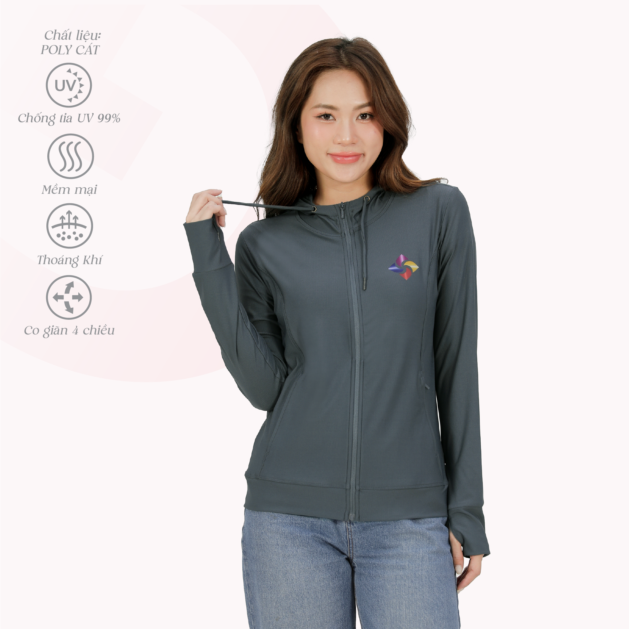 Áo khoác nữ chống nắng, chống UV chất poly cát siêu thoáng khí 311p 1332