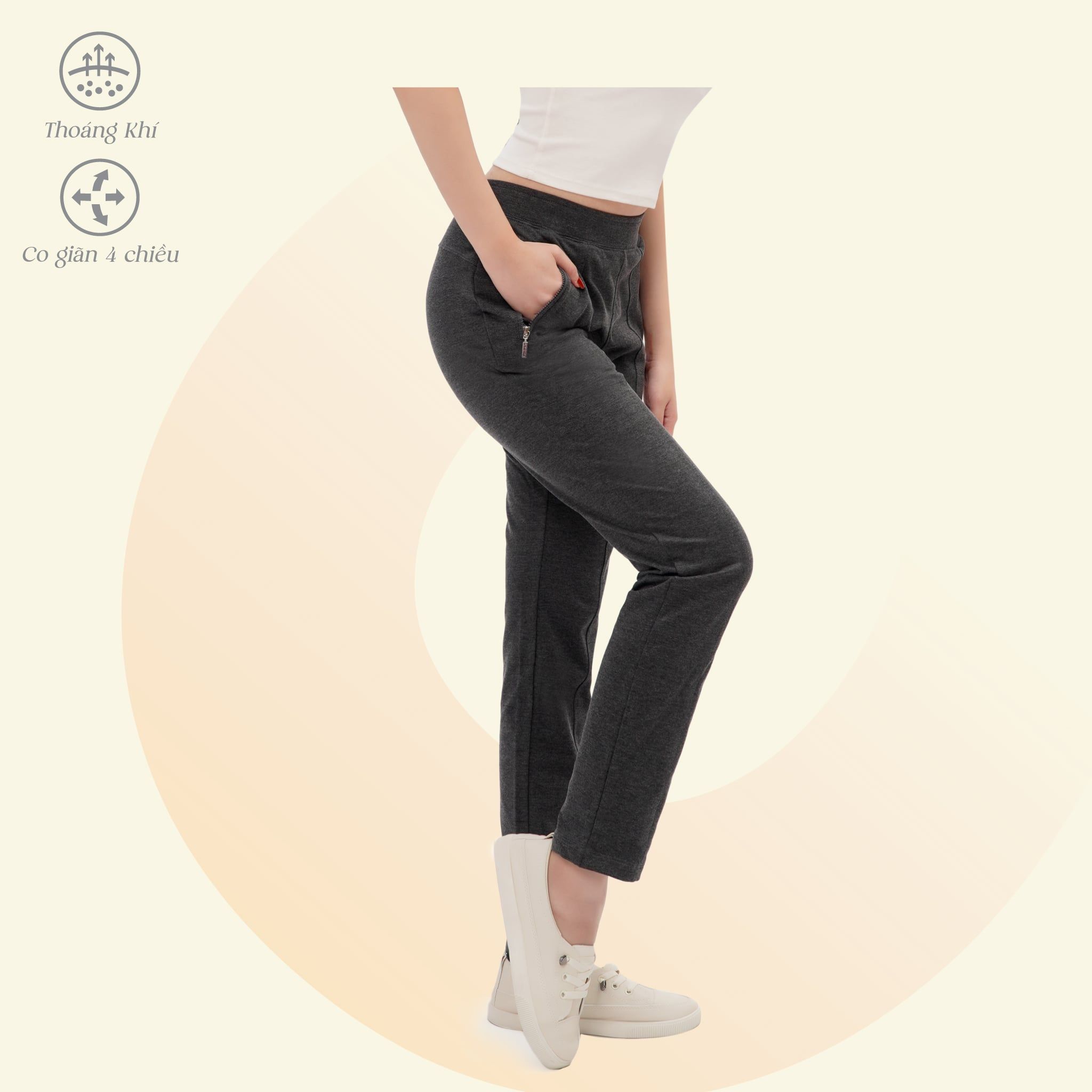 Quần thể thao nữ ống dài thun chất vảy cá cotton cvc mát 408p 8038