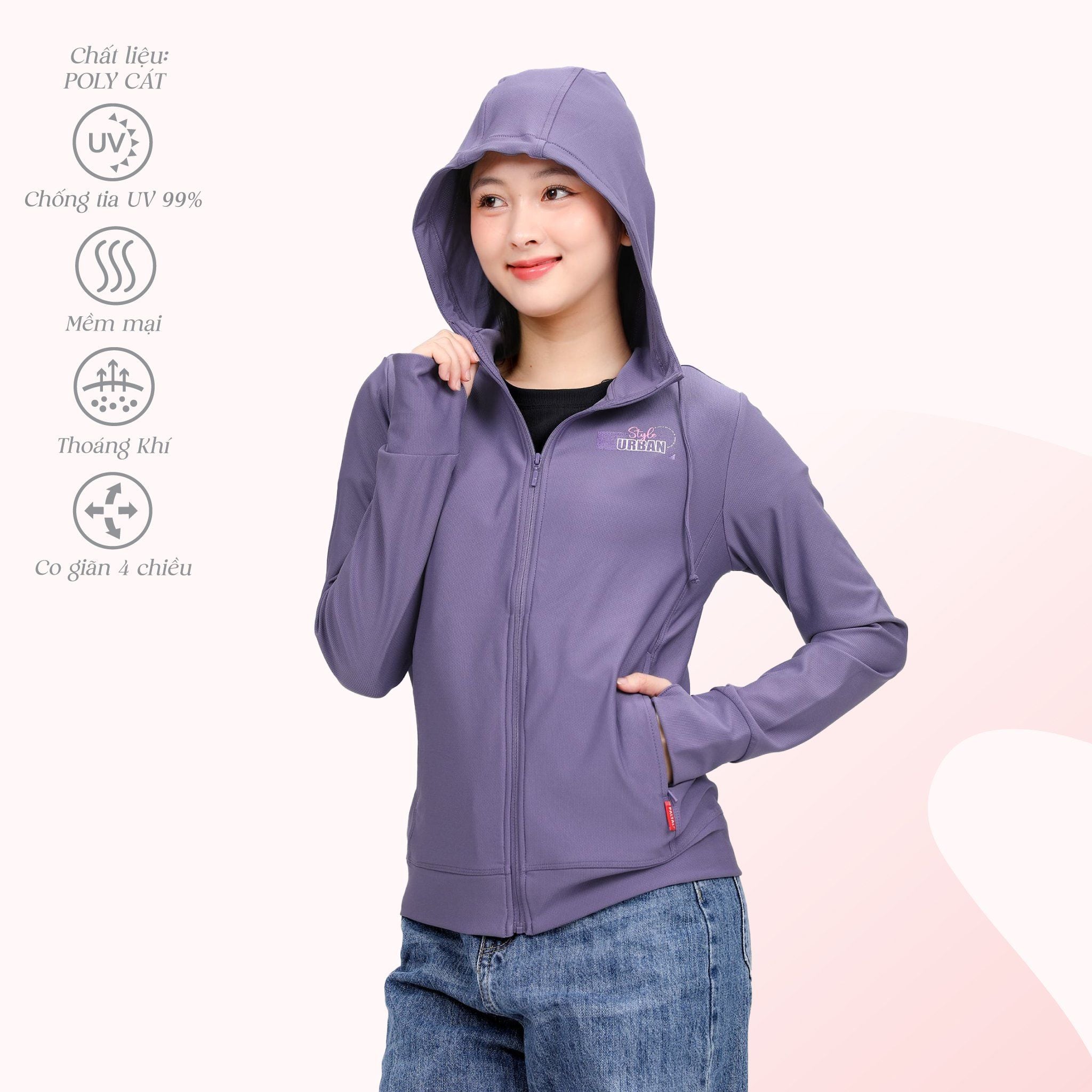 Áo khoác nữ chống nắng, chống UV có nón chất poly cát 311p 1270