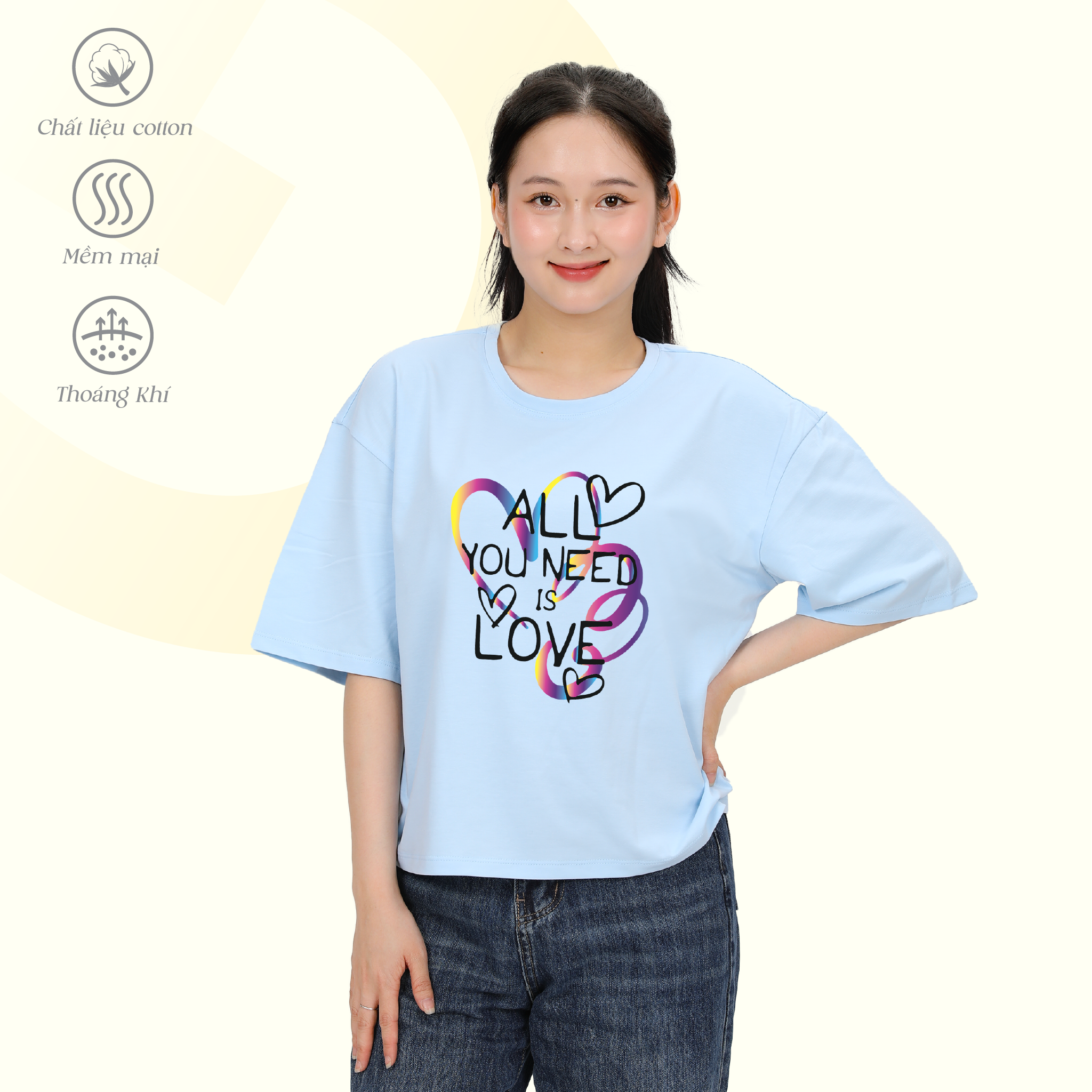 Áo thun nữ tay ngắn chất cotton siêu mát Form Vuông 190p 0329