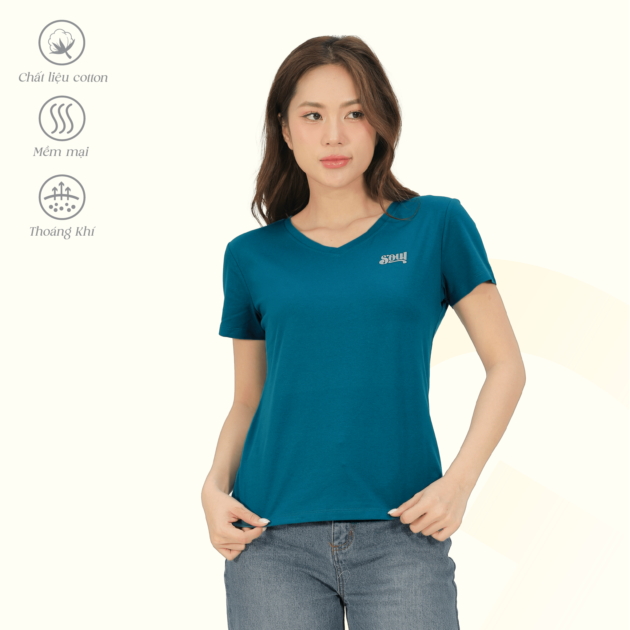 Áo thun nữ cổ tim tay ngắn chất cotton siêu mát co dãn 4 chiều  020p 0367