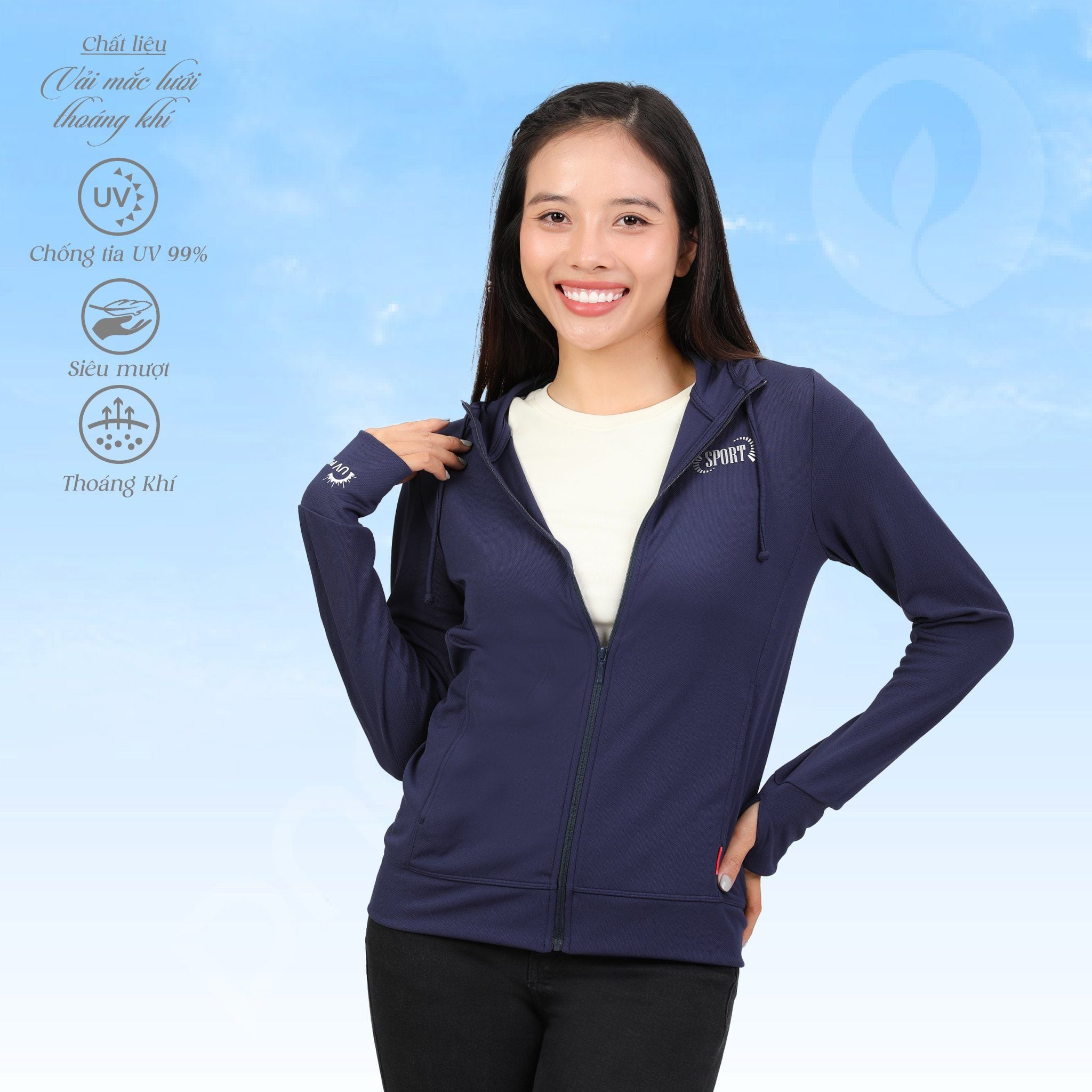 Áo khoác nữ chống nắng, chống UV chất poly mắc lưới siêu thoáng khí 311p 1306