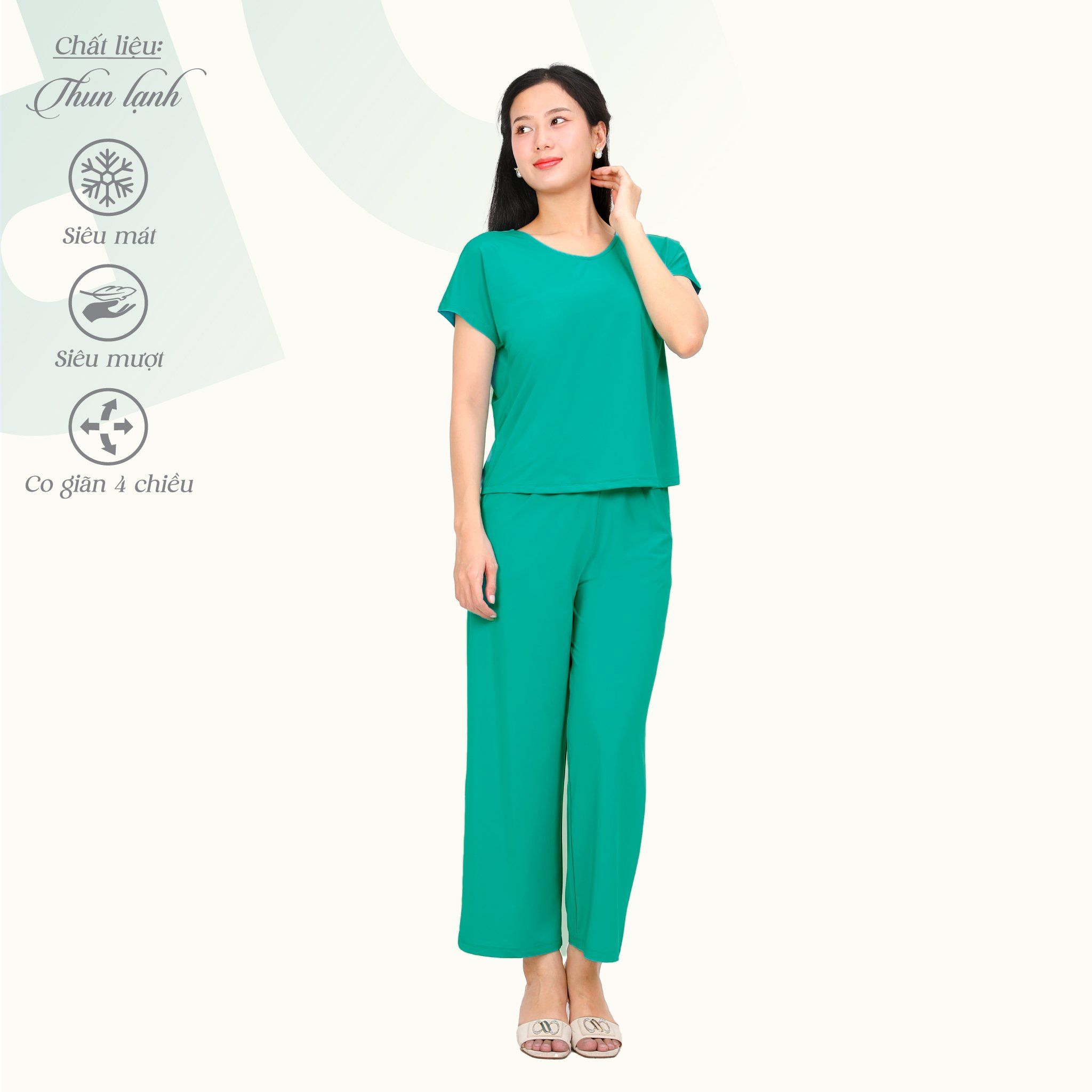 Set đồ bộ nữ kiểu quần dài tay ngắn chất thun lạnh siêu bền 013p 6100