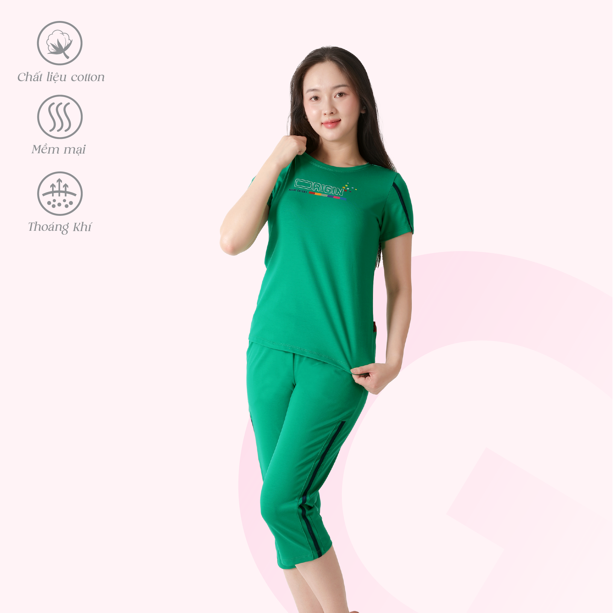 Set đồ bộ nữ kiểu quần lửng tay ngắn chất cotton 194p 4319