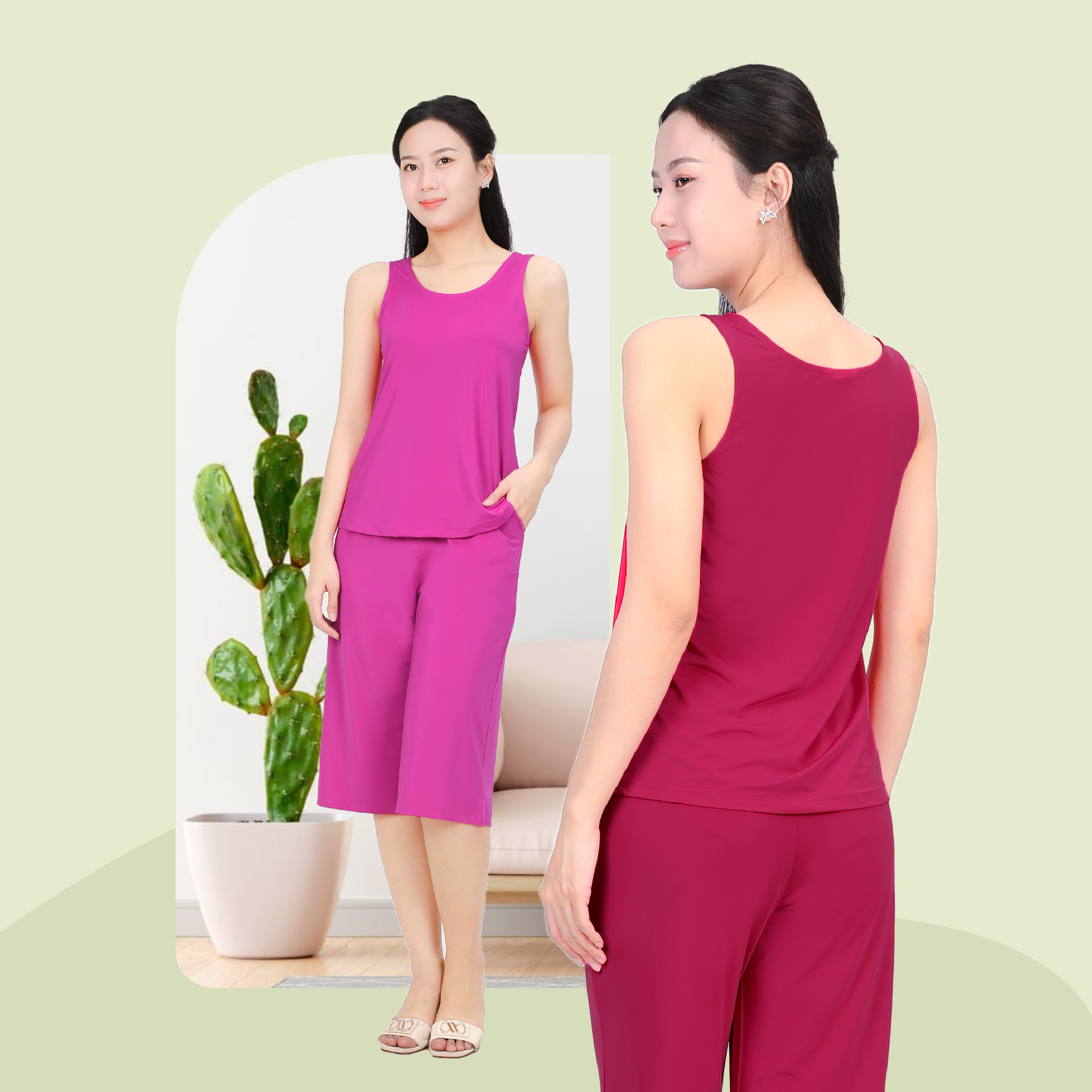 Set đồ bộ nữ kiểu quần lửng Bản chất thun lạnh siêu bền 014p 7041