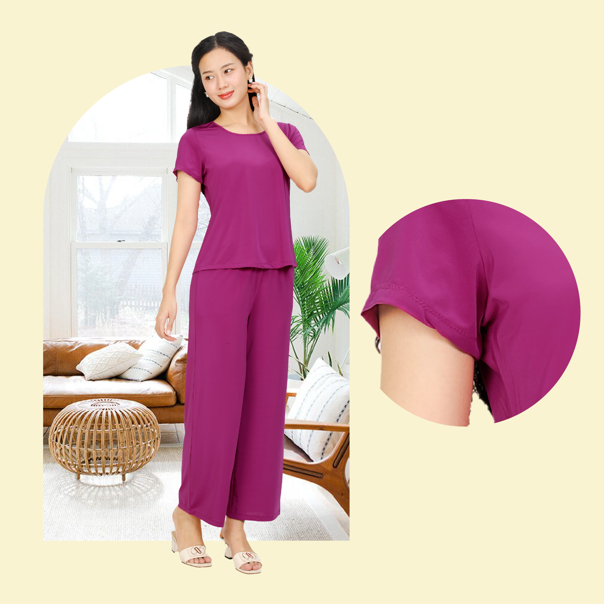 Set đồ bộ nữ kiểu quần dài tay ngắn chất thun lạnh siêu bền 013p 6101
