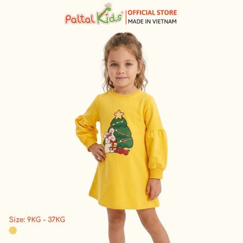 Đầm Dáng A Tay Dài Cotton Mỹ Hình In Thỏ Giáng Sinh Bé Gái Cao Cấp - 020C 8044