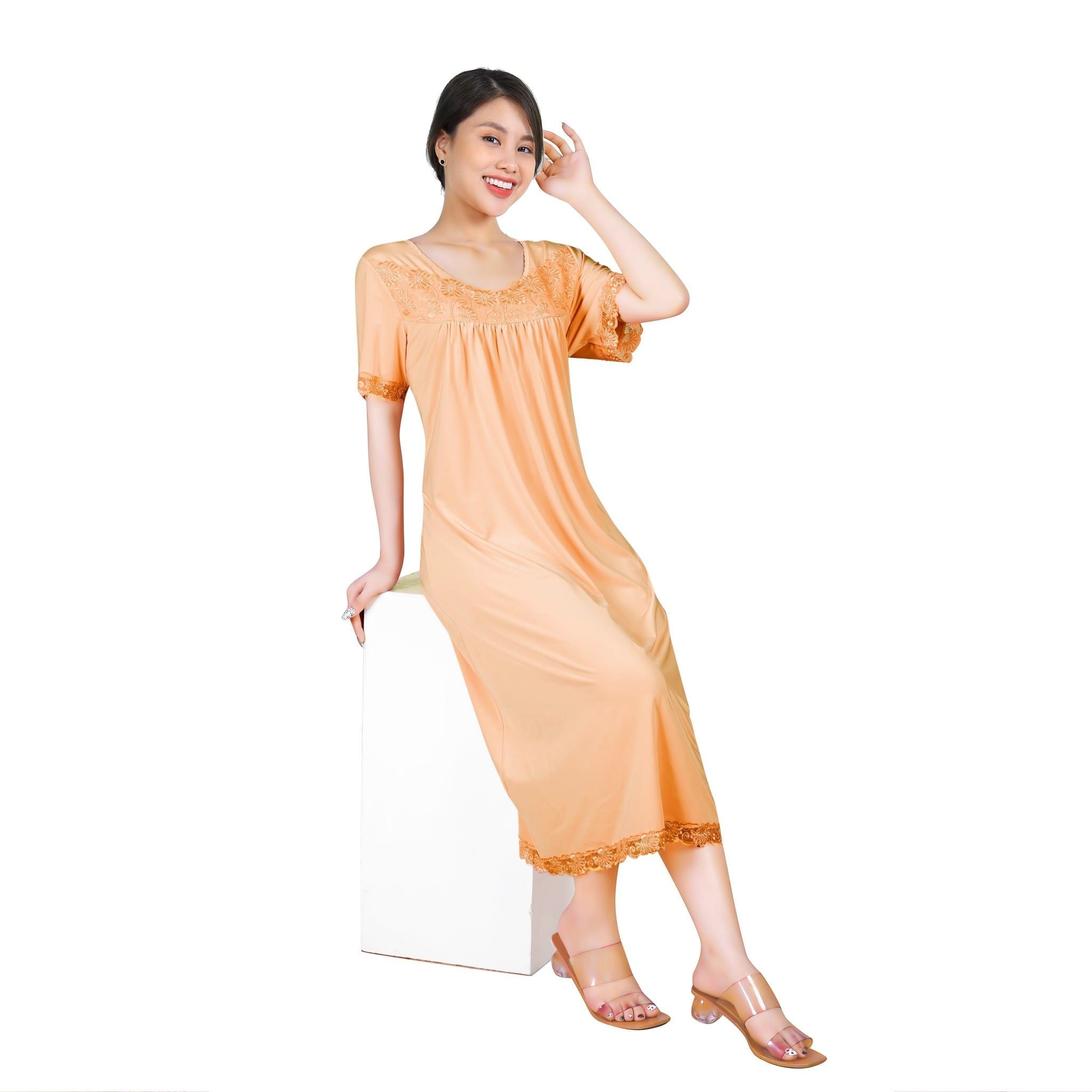 Áo ngủ, Váy ngủ tay ngắn chất thun lạnh siêu bền 012p 8034